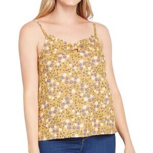 NWT ModCloth Yellow Floral Spruced Up Sleeveless Tank Top Linen Blend Sz Medium